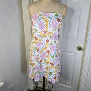 NWT Off White With‎ Floral Print Strapless With Straps Elastic Back L